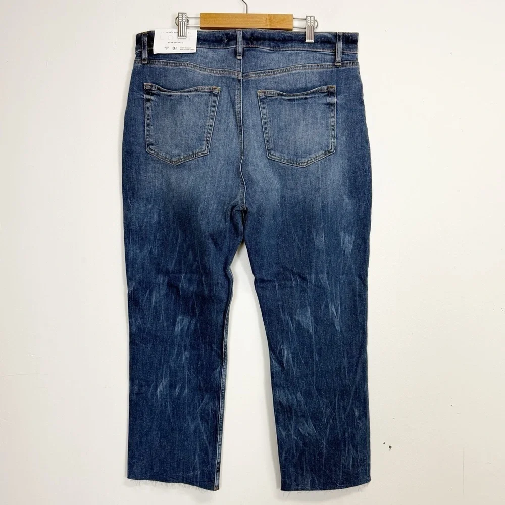Loft Jeans Womens Size 12 31 Blue High Rise Waist Straight Crop Raw Hem NWT